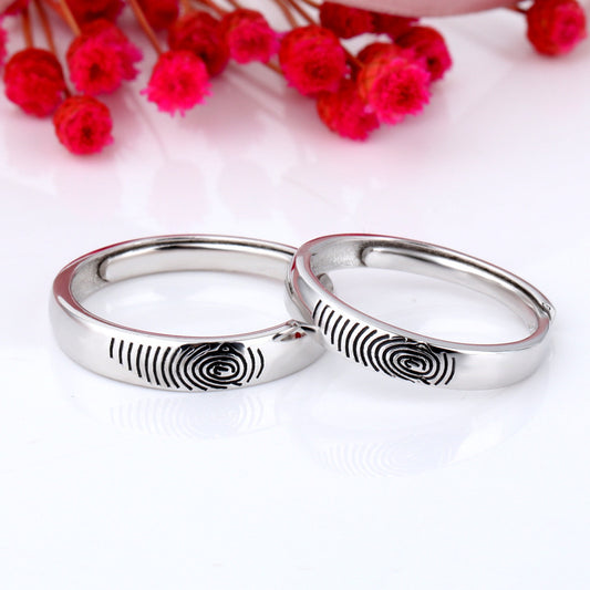 Sterling Silver Couple Rings Fingerprint And Mouth Design His And Hers Fashion Rings 925 Matching Promise Ring Set