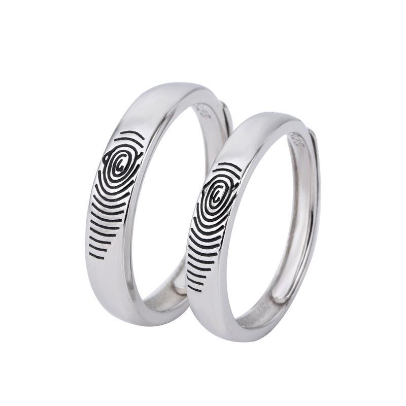 Sterling Silver Couple Rings Fingerprint And Mouth Design His And Hers Fashion Rings 925 Matching Promise Ring Set