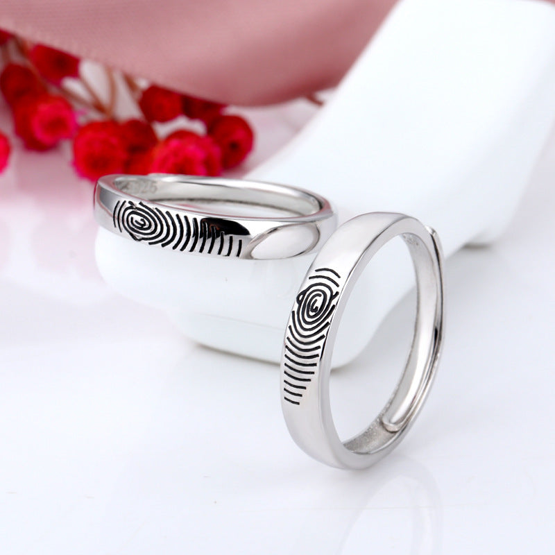 Sterling Silver Couple Rings Fingerprint And Mouth Design His And Hers Fashion Rings 925 Matching Promise Ring Set