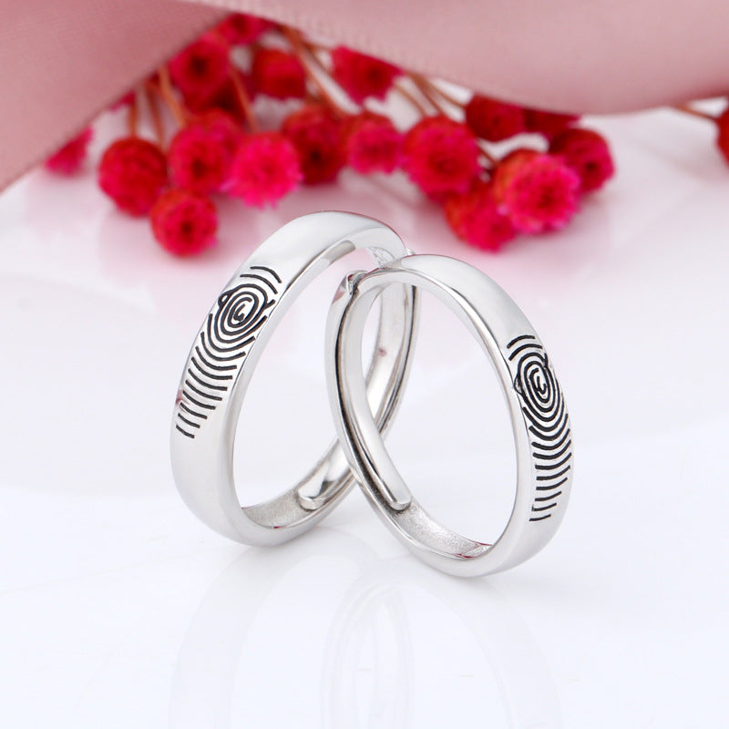 Sterling Silver Couple Rings Fingerprint And Mouth Design His And Hers Fashion Rings 925 Matching Promise Ring Set