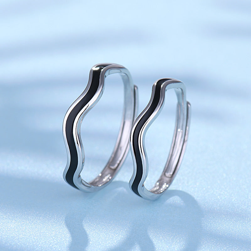 Silver Ring for Men or Women Curved Wavy Design Epoxy Fashion Ring Elegant Band Ring Simple Modern Jewelry Gift for Students and Everyday Wear
