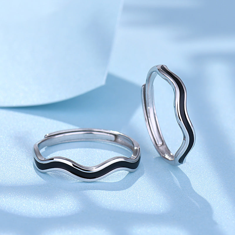 Silver Ring for Men or Women Curved Wavy Design Epoxy Fashion Ring Elegant Band Ring Simple Modern Jewelry Gift for Students and Everyday Wear
