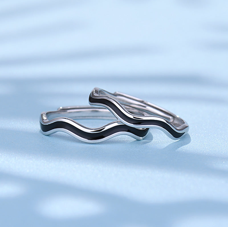 Silver Ring for Men or Women Curved Wavy Design Epoxy Fashion Ring Elegant Band Ring Simple Modern Jewelry Gift for Students and Everyday Wear