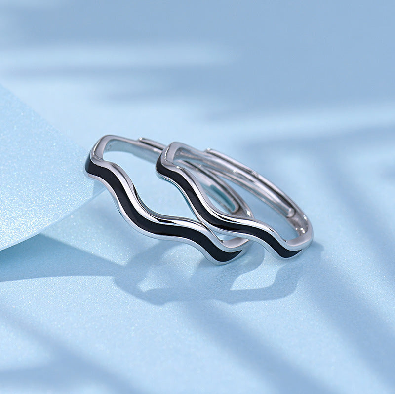 Silver Ring for Men or Women Curved Wavy Design Epoxy Fashion Ring Elegant Band Ring Simple Modern Jewelry Gift for Students and Everyday Wear