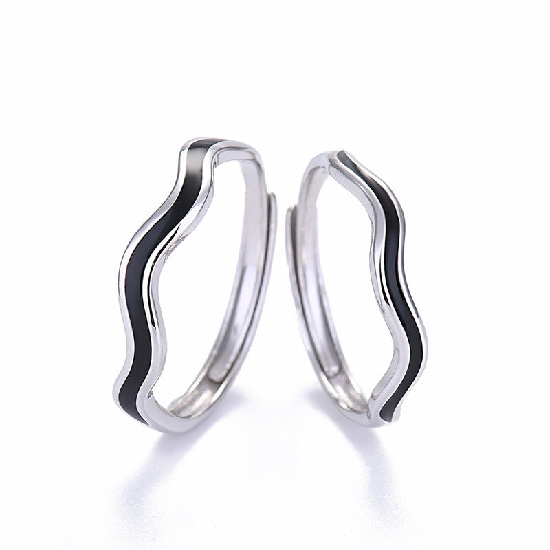Silver Ring for Men or Women Curved Wavy Design Epoxy Fashion Ring Elegant Band Ring Simple Modern Jewelry Gift for Students and Everyday Wear
