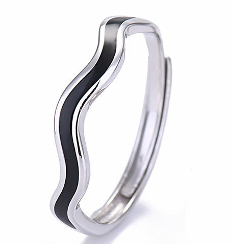 Silver Ring for Men or Women Curved Wavy Design Epoxy Fashion Ring Elegant Band Ring Simple Modern Jewelry Gift for Students and Everyday Wear