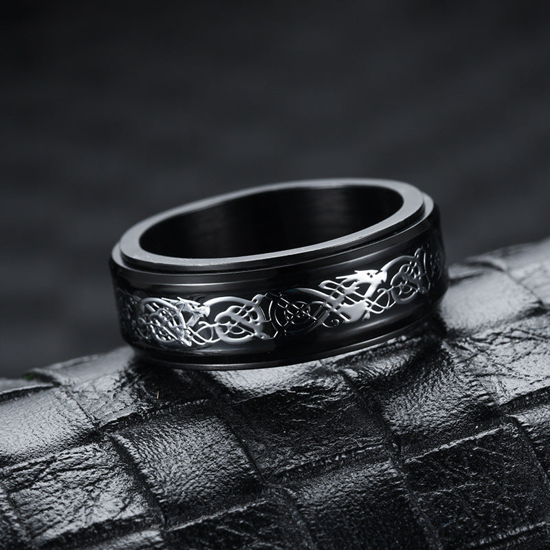 Unisex Rotating Titanium Steel Ring Geometric Spinner Band With Dragon Pattern And Fishbone Sieve Gift For Men And Women
