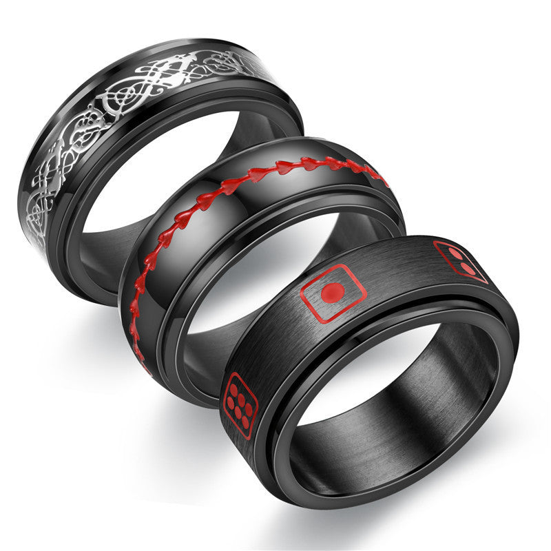 Unisex Rotating Titanium Steel Ring Geometric Spinner Band With Dragon Pattern And Fishbone Sieve Gift For Men And Women