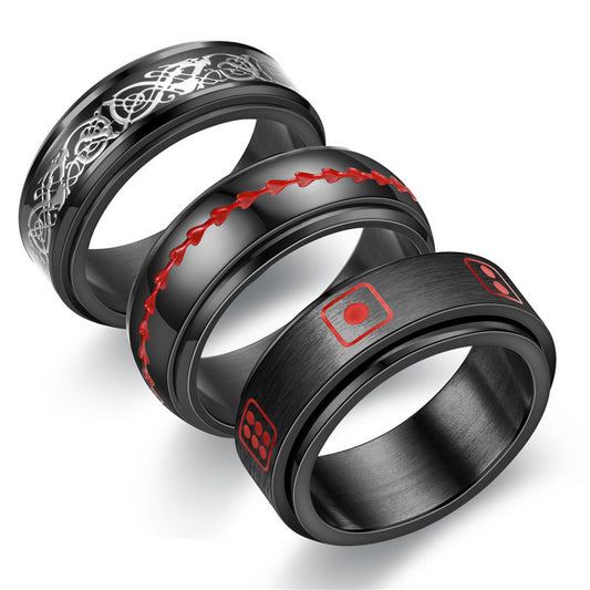 Unisex Rotating Titanium Steel Ring Geometric Spinner Band With Dragon Pattern And Fishbone Sieve Gift For Men And Women