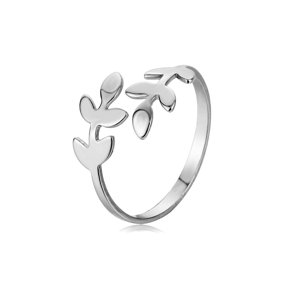 Unisex Geometric Olive Branch Ring Electroplated Finish For Daily Wear Fashion Jewelry With Elegant Craft In Gift Box