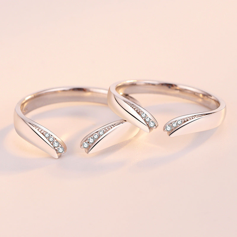 Stylish Personality S925 Silver Ring Pair Geometric Design Couple Matching Rings Micro Inlay Proposal Ring Fashion Jewelry Gift for Boys and Men