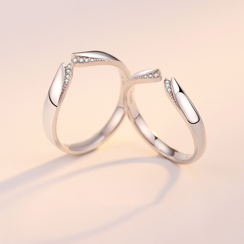 Stylish Personality S925 Silver Ring Pair Geometric Design Couple Matching Rings Micro Inlay Proposal Ring Fashion Jewelry Gift for Boys and Men