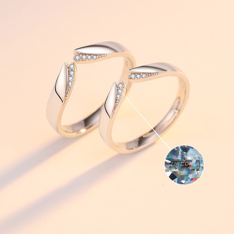 Stylish Personality S925 Silver Ring Pair Geometric Design Couple Matching Rings Micro Inlay Proposal Ring Fashion Jewelry Gift for Boys and Men
