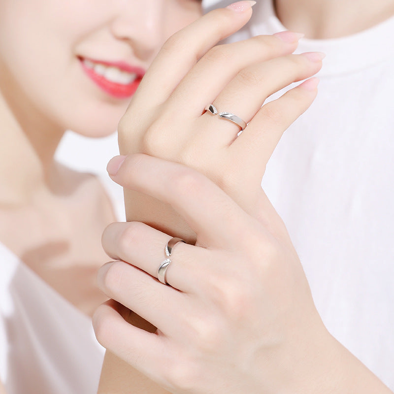 Stylish Personality S925 Silver Ring Pair Geometric Design Couple Matching Rings Micro Inlay Proposal Ring Fashion Jewelry Gift for Boys and Men