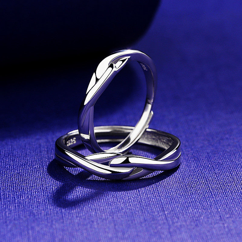 Silver Couple Rings For Men And Women Adjustable Opening Band Promise Engagement Wedding Jewelry Gift For Them
