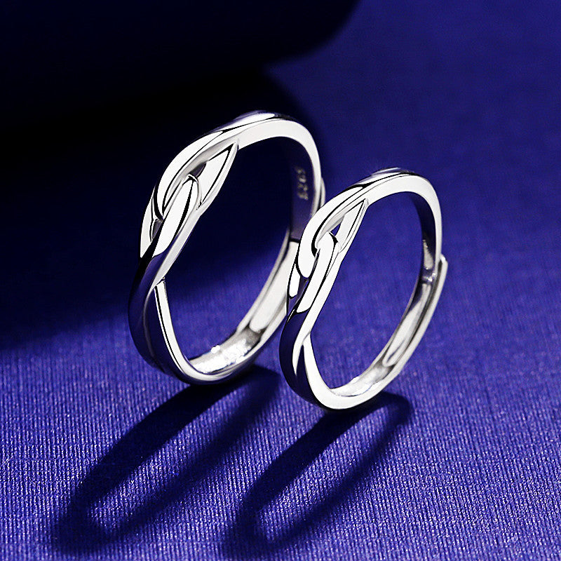 Silver Couple Rings For Men And Women Adjustable Opening Band Promise Engagement Wedding Jewelry Gift For Them