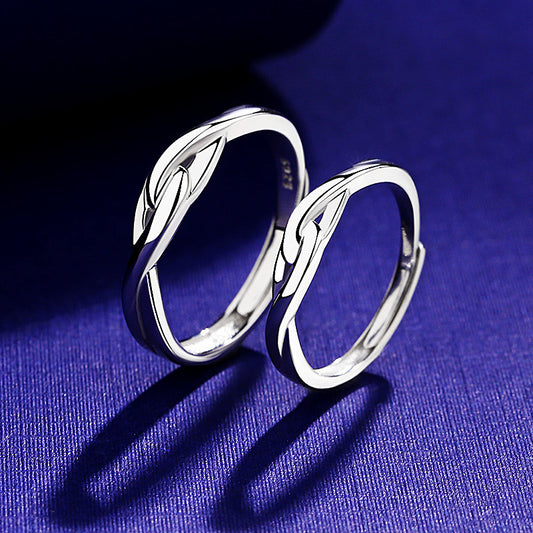 Silver Couple Rings For Men And Women Adjustable Opening Band Promise Engagement Wedding Jewelry Gift For Them