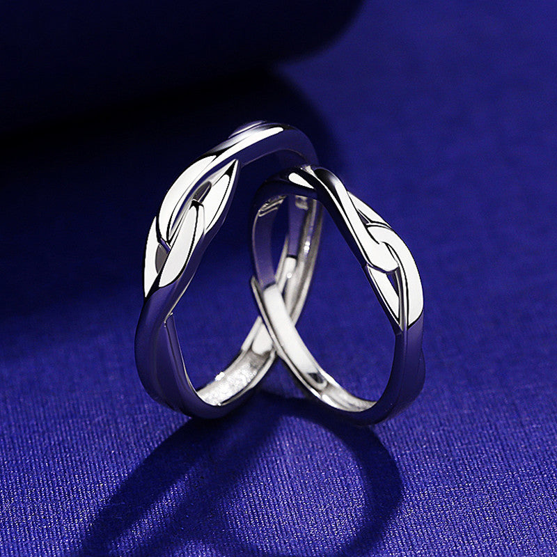 Silver Couple Rings For Men And Women Adjustable Opening Band Promise Engagement Wedding Jewelry Gift For Them
