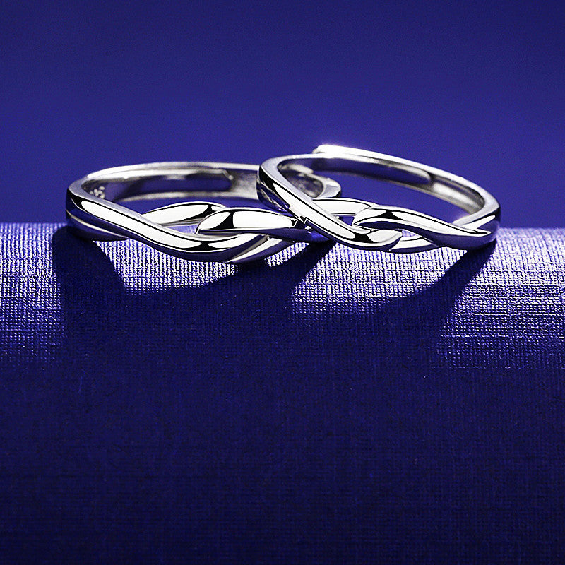 Silver Couple Rings For Men And Women Adjustable Opening Band Promise Engagement Wedding Jewelry Gift For Them