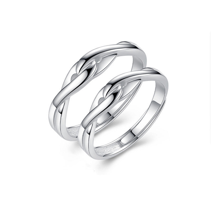 Silver Couple Rings For Men And Women Adjustable Opening Band Promise Engagement Wedding Jewelry Gift For Them