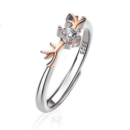 Sterling Silver Couple Rings Adjustable Deer Design Wedding Bands for Him and Her 925 for Couples and Weddings