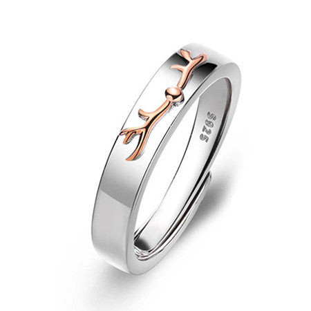 Sterling Silver Couple Rings Adjustable Deer Design Wedding Bands for Him and Her 925 for Couples and Weddings