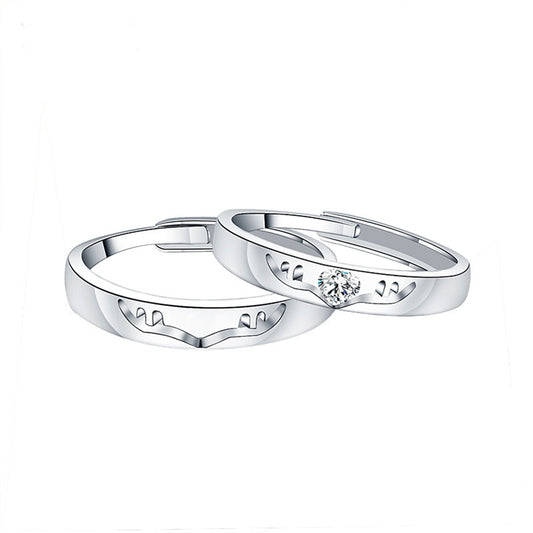 Couple Silver Rings Deer Inseparable Diamond Jewelry Gift