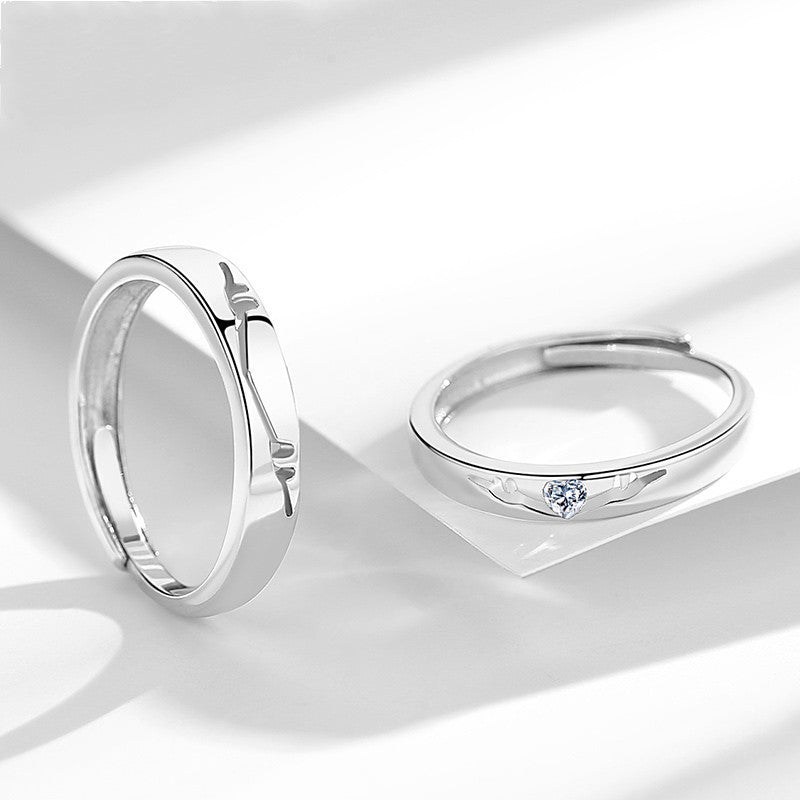 Couple Silver Rings Deer Inseparable Diamond Jewelry Gift