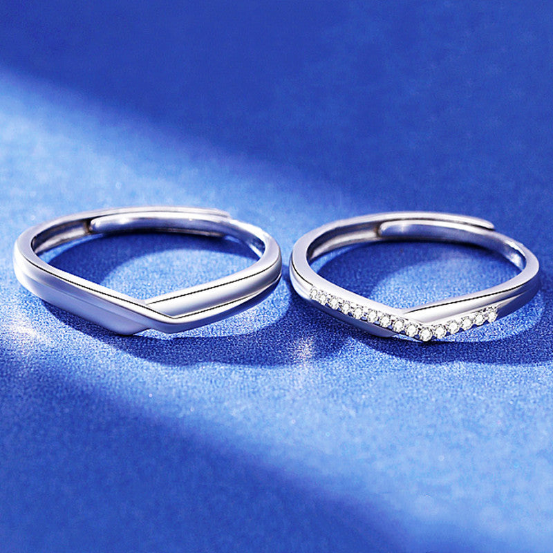 Matching Couple Rings Geometric Sterling Silver His And Hers Promise Wedding Ring Set For Couples Gift For Occasions