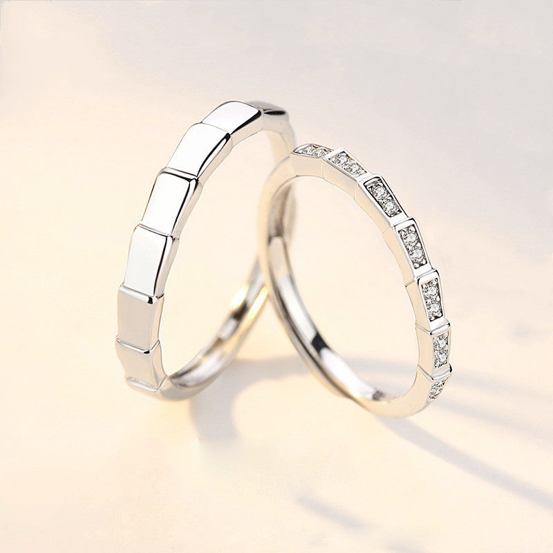 Silver Couple Ring With Simple Geometric Design Unisex Jewelry Gift Souvenir For Women And Men Great Gift Idea