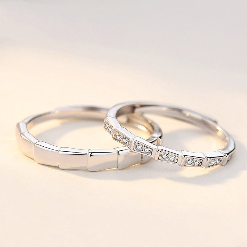 Silver Couple Ring With Simple Geometric Design Unisex Jewelry Gift Souvenir For Women And Men Great Gift Idea