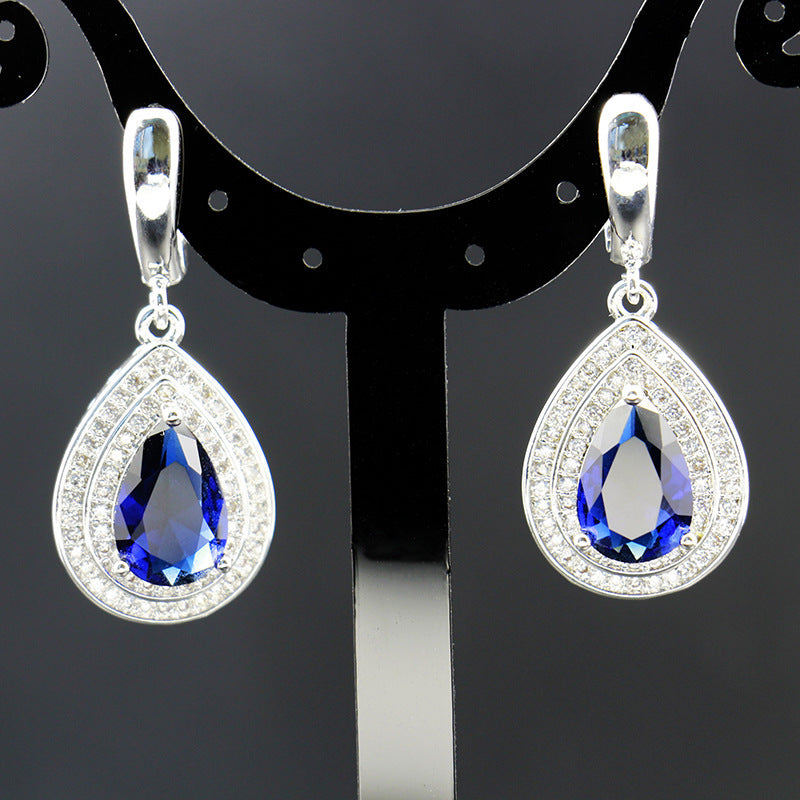 Crystal Zircon Pendant Necklace And Ring Set Water Drop
