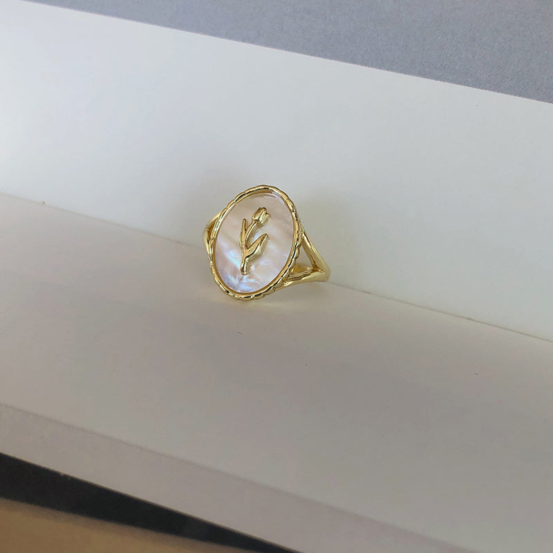 925 Sterling Silver Ring Tulip Shell Flower Elegant Retro Romantic Adjustable Jewelry Gift for Women Gift Idea