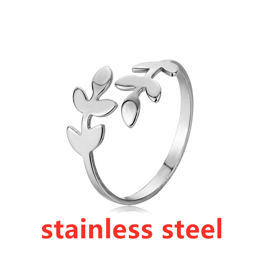 Unisex Geometric Olive Branch Ring Electroplated Finish For Daily Wear Fashion Jewelry With Elegant Craft In Gift Box