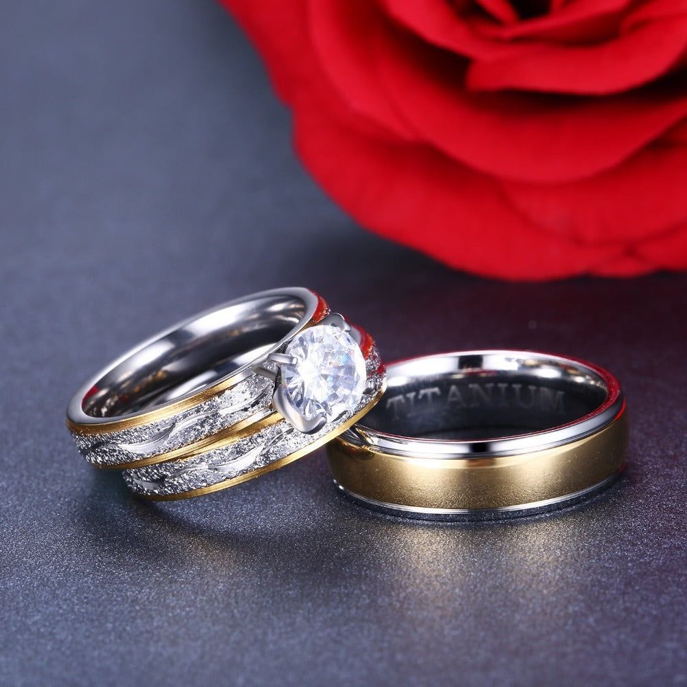 Couple Rings Electroplated Diamond Ring Design Fashion Retro Style Alloy Inlaid Gems Wedding Bands For Couples