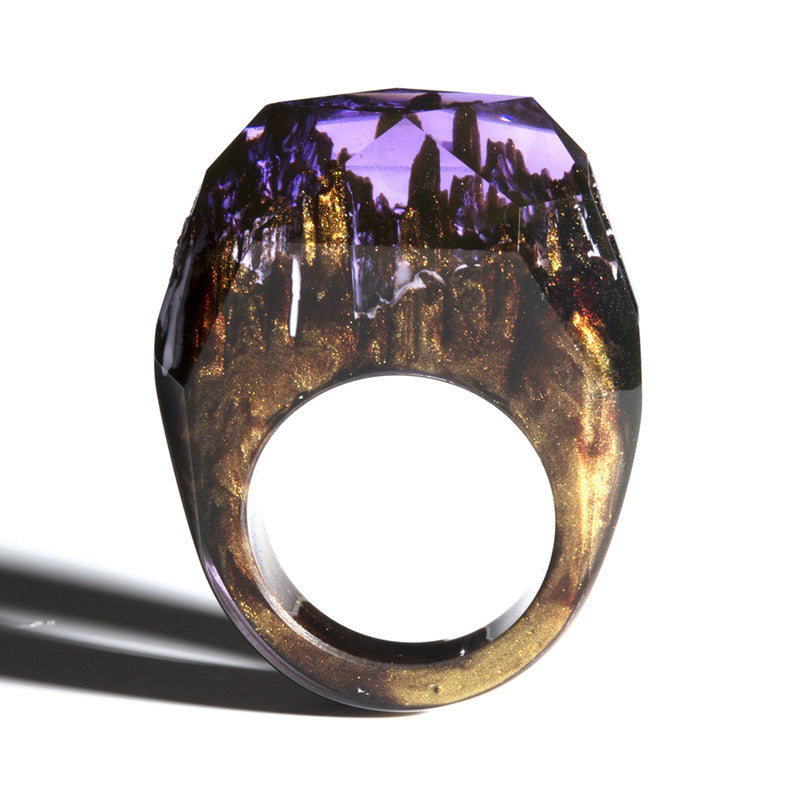 New Sea Willow Wood Ring Original Magic Forest Diy Handmade Dried Flower Epoxy Ring