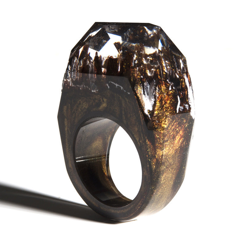 New Sea Willow Wood Ring Original Magic Forest Diy Handmade Dried Flower Epoxy Ring