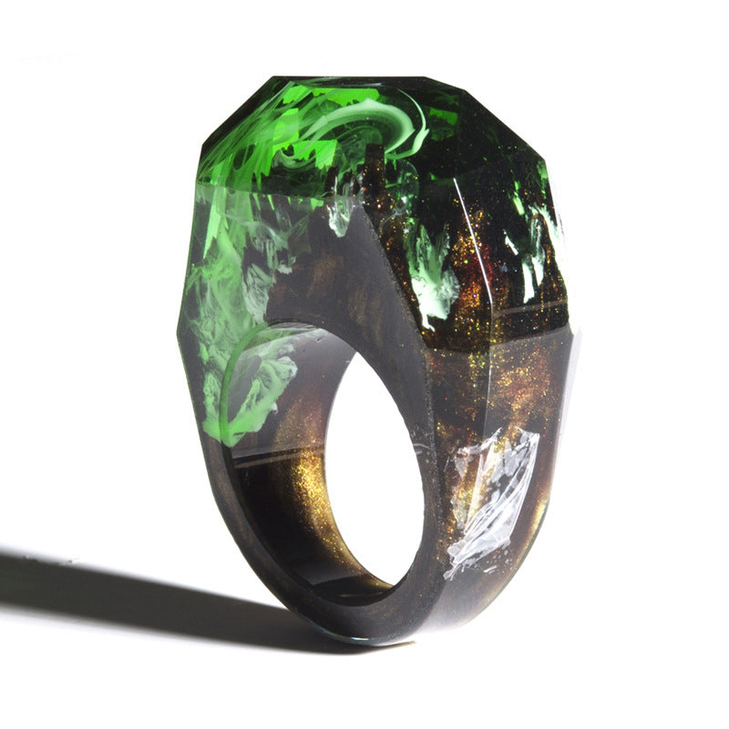 New Sea Willow Wood Ring Original Magic Forest Diy Handmade Dried Flower Epoxy Ring
