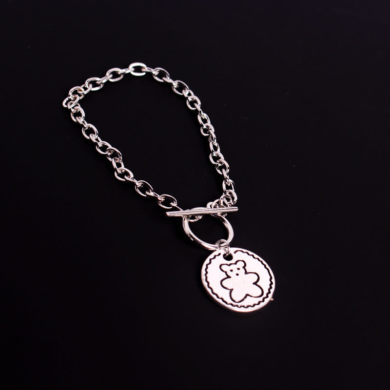 Unisex Alloy Bracelet Electroplated Retro Design Round Noodle Bear Charms With Smiley Lettering Glossy Finishes