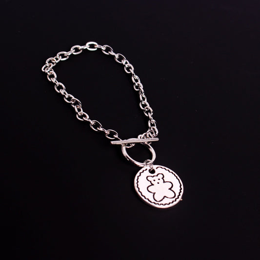 Unisex Alloy Bracelet Electroplated Retro Design Round Noodle Bear Charms With Smiley Lettering Glossy Finishes