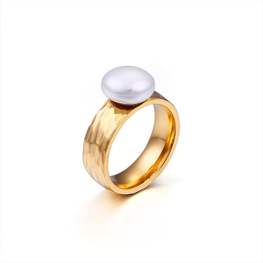 Stainless Steel Pearl Ring 6mm Korean Style Jewelry Minimalist Accessory For Everyday Wear With Smooth Finish And Shine