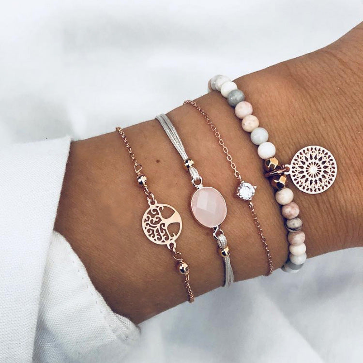 Womens Bracelets Set 4 Piece Shell Hollow Flower Beads Chain Delicate Bohemian Stackable Wristwear For Women X