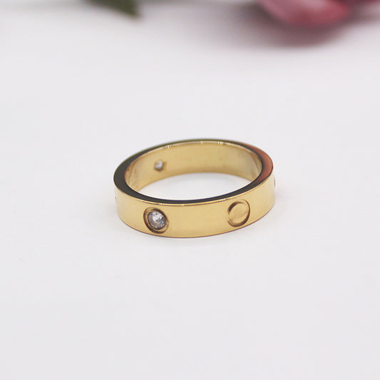 Titanium Steel Couple Ring With Screw Design Gem Inlay