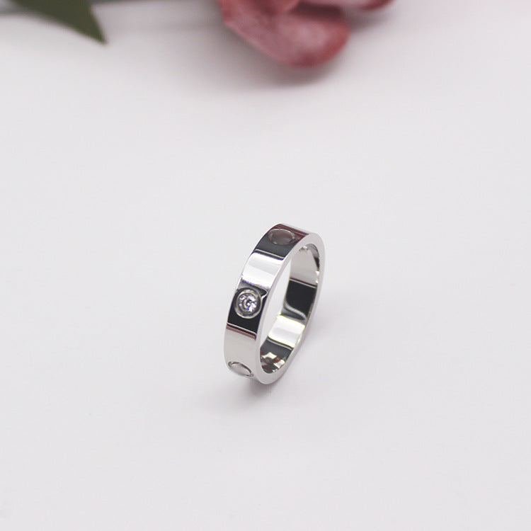 Titanium Steel Couple Ring With Screw Design Gem Inlay