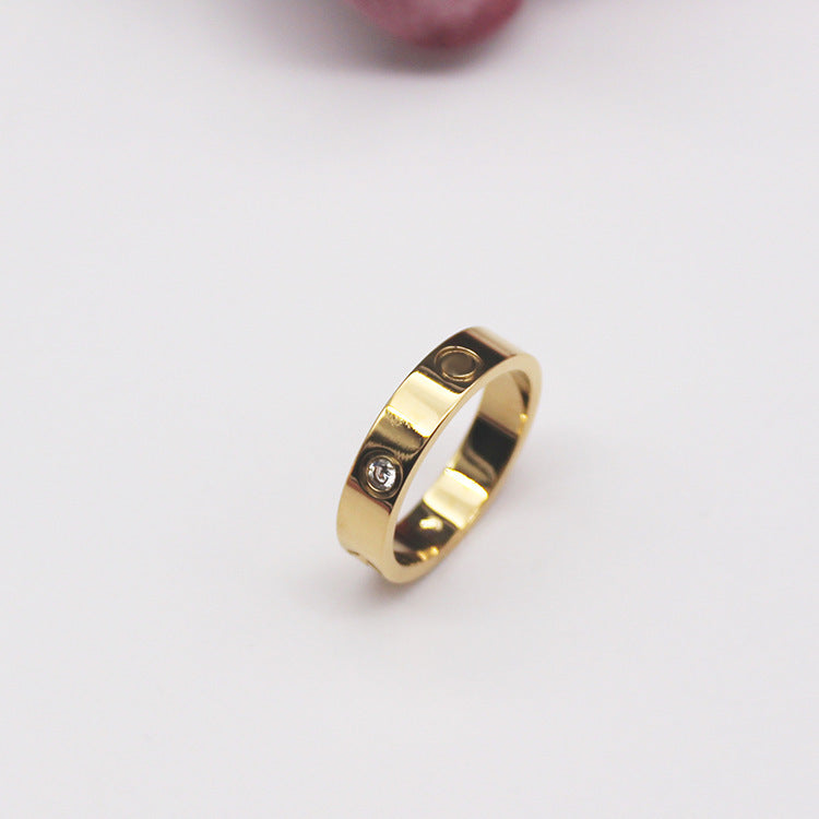 Titanium Steel Couple Ring With Screw Design Gem Inlay