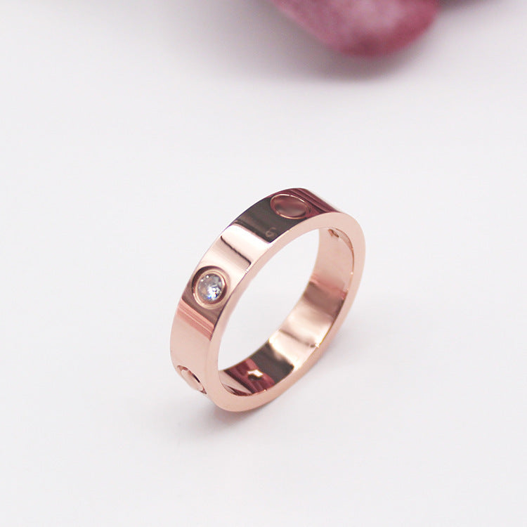 Titanium Steel Couple Ring With Screw Design Gem Inlay