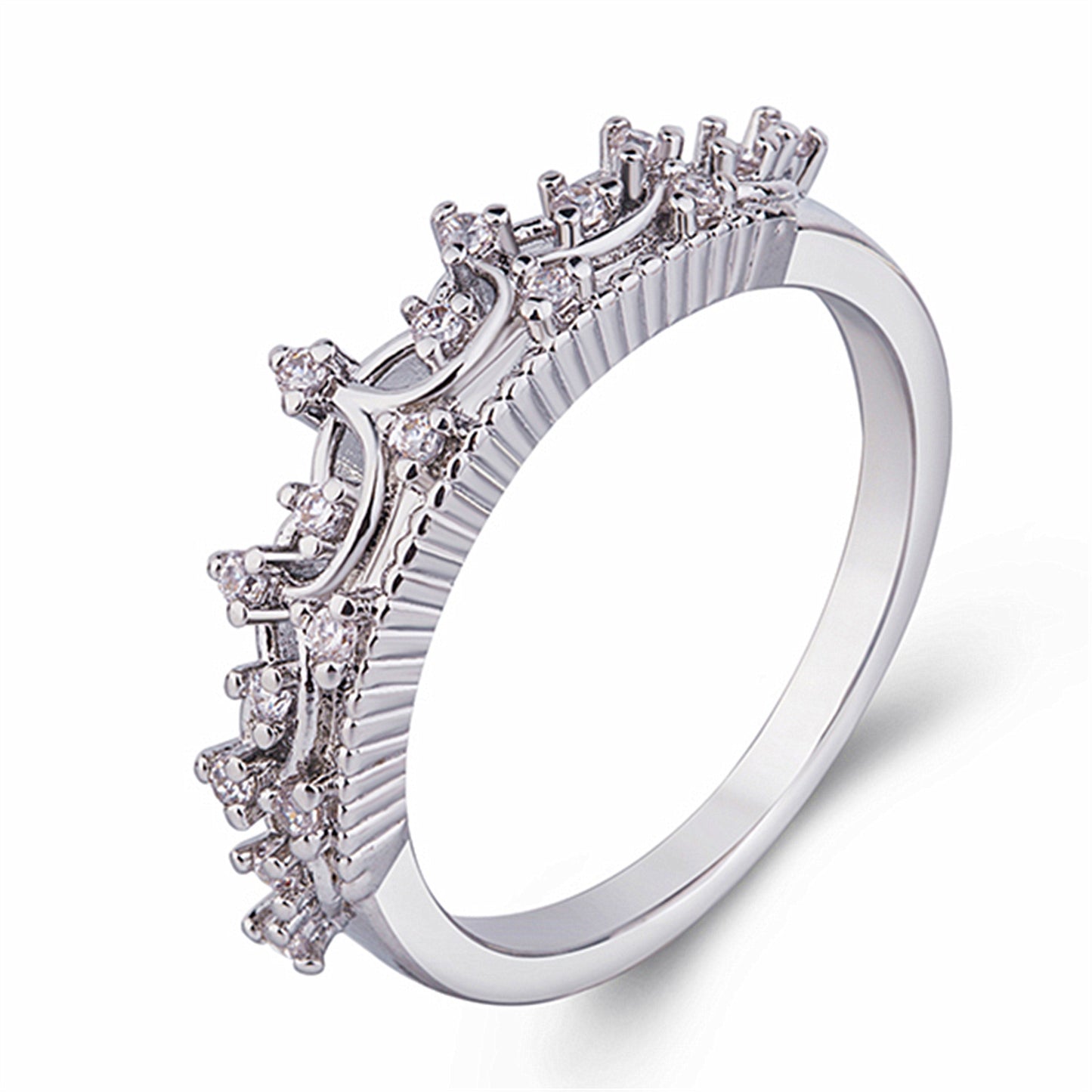 Crown Style Rose Gold Copper Ring With White Gem Inlay European American Fashion Jewelry For Everyday Wear Now