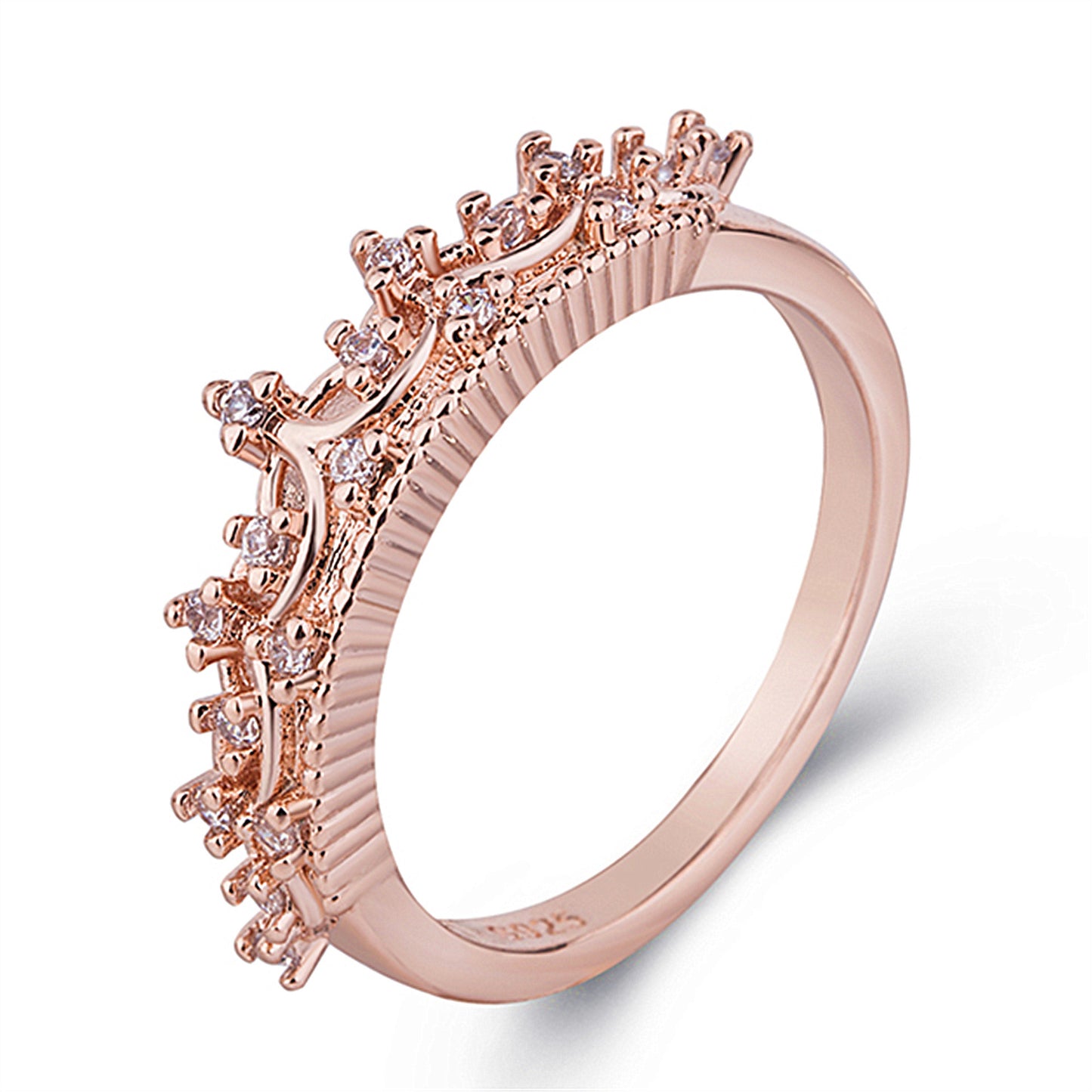 Crown Style Rose Gold Copper Ring With White Gem Inlay European American Fashion Jewelry For Everyday Wear Now