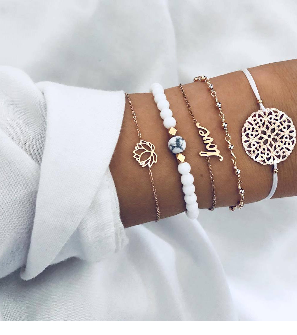 Unisex Vintage Turquoise Tassel Bangle Bracelet Inlaid Gem Stones Electroplated Alloy Travel Souvenir Trending