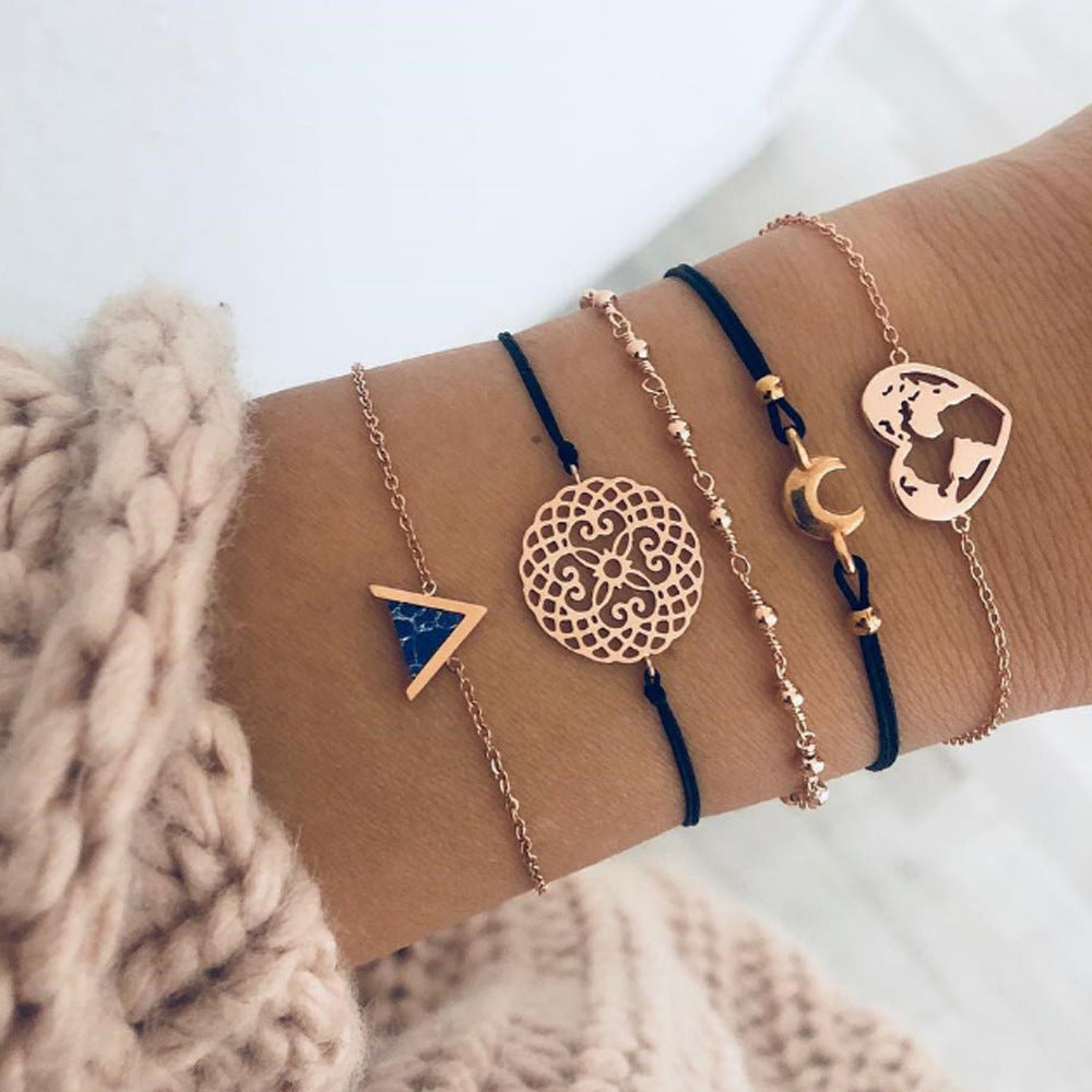 Unisex Vintage Turquoise Tassel Bangle Bracelet Inlaid Gem Stones Electroplated Alloy Travel Souvenir Trending